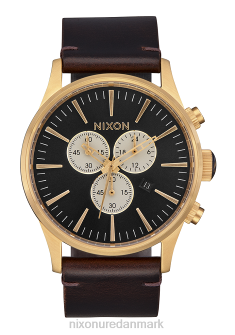 holde øje Nixon vagtpost chrono læder guld/indigo/brun 06F4108