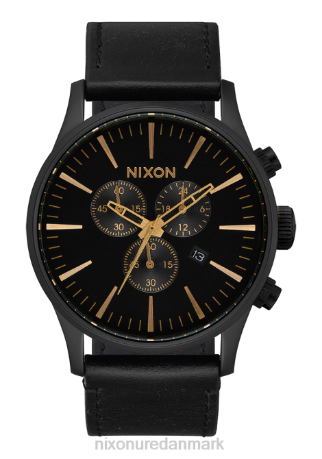 holde øje Nixon vagtpost chrono læder mat sort/guld/sort 06F4107